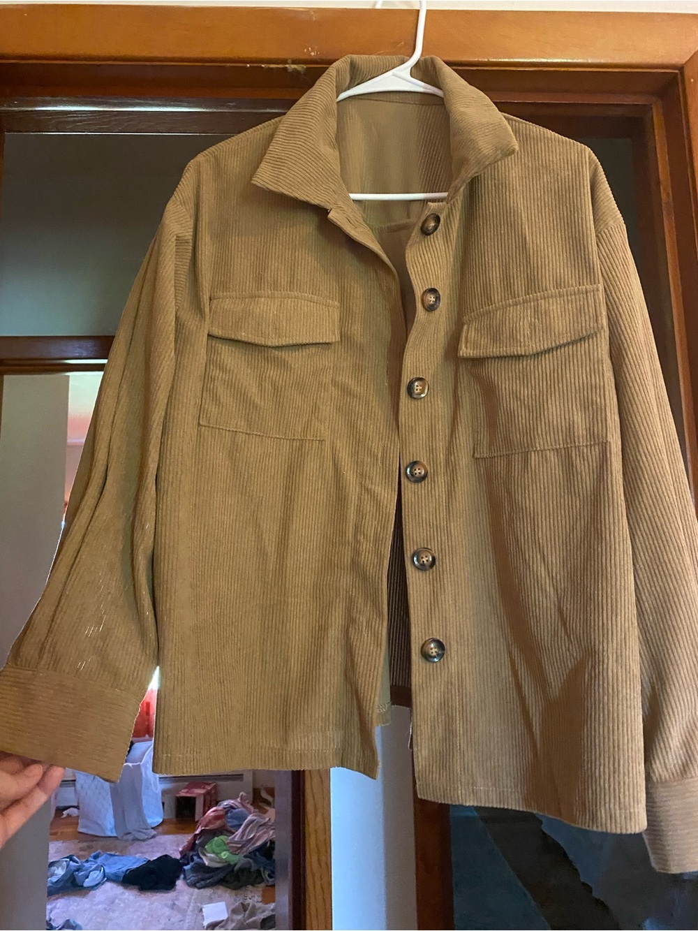Tan Corduroy Button-Up Shacket